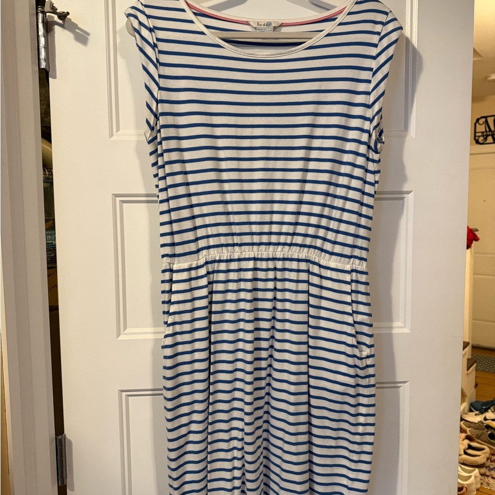 EUC BODEN BLUE WHITE STRIPE COTTON KNEE LENGTH DRESS SIZE 12